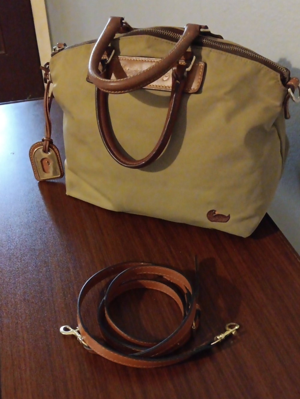 Vintage 1975 Dooney & Bourke Olive Green Tote Bag with Brown Leather Trim